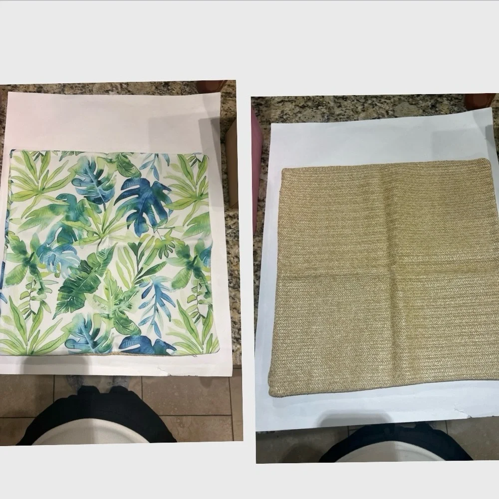 Tropical Leaf Print Woven tan set of two decorative throw pillow cover boho